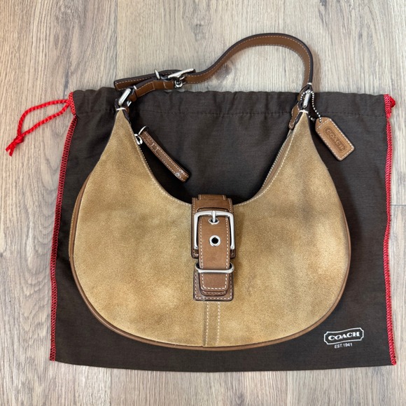 Vintage Coach Suede Crescent Ergo Hobo Shoulder Bag Buckle Flap Y2K G3Q-7557 - Picture 4 of 15